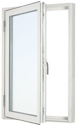 SIDOHÄNGT FÖNSTER SVENSKA FÖNSTER RUND PROFIL 3-GLAS VITLACKERAD ALUMINIUM
