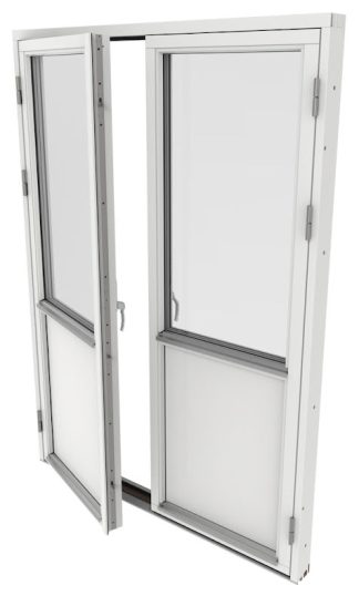 Bröstad Parfönsterdörr Outline 3-Glas Vitmålat Trä