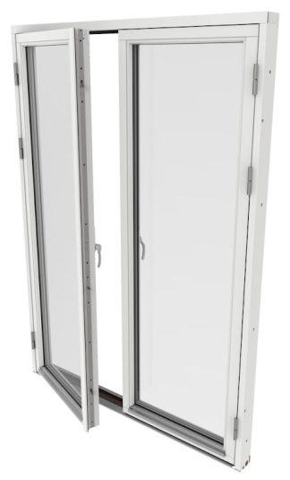 Helglasad Parfönsterdörr Outline 3-Glas Vitmålat Trä