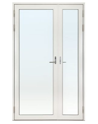 Helglasad Parfönsterdörr Asymmetrisk Svenska Fönster Rund Profil 3-Glas Vitlackerad Aluminium