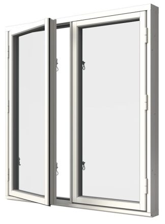 Sidohängt Fönster Elitfönster Retro Tvåluft 3-Glas Vitlackerad Alu