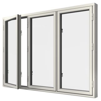 Sidohängt Fönster Elitfönster Retro Treluft 3-Glas Vitlackerad Alu