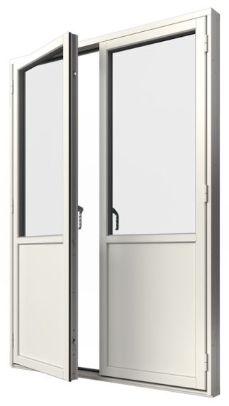 Bröstad Parfönsterdörr Elitfönster Retro 3-Glas Vitlackerad Alu