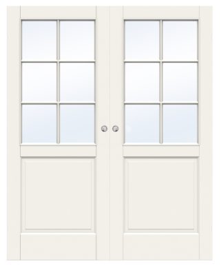 Parskjutdörr Swedoor Craft Sp6 Massiv Klarglas Vit Utanpåliggande