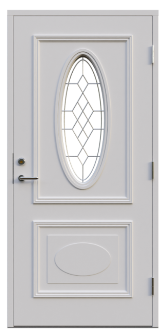 Ytterdörr Leksandsdörren Oval Maskinantiktglas Vit